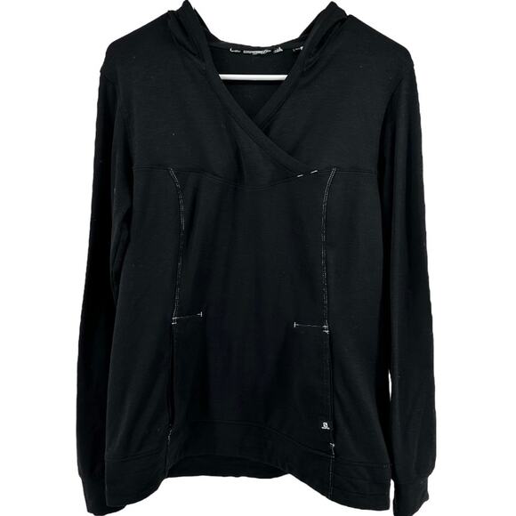 Salomon ActiTherm Hoodie Mid Layer V Neck Pullover Pockets Black Small - Picture 1 of 6